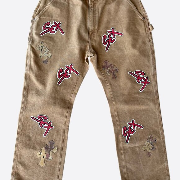 Chrome Hearts Carhartt Tan Sex Records Cross Patch Carpenter Jeans - Picture 1 of 6